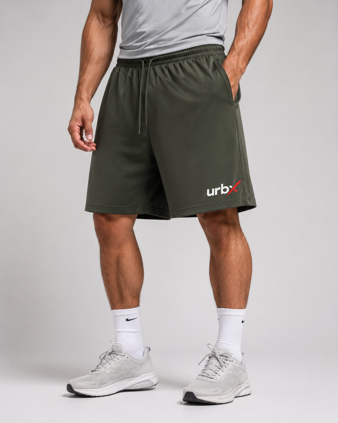 URBX Training Shorts Army Green - Side angle