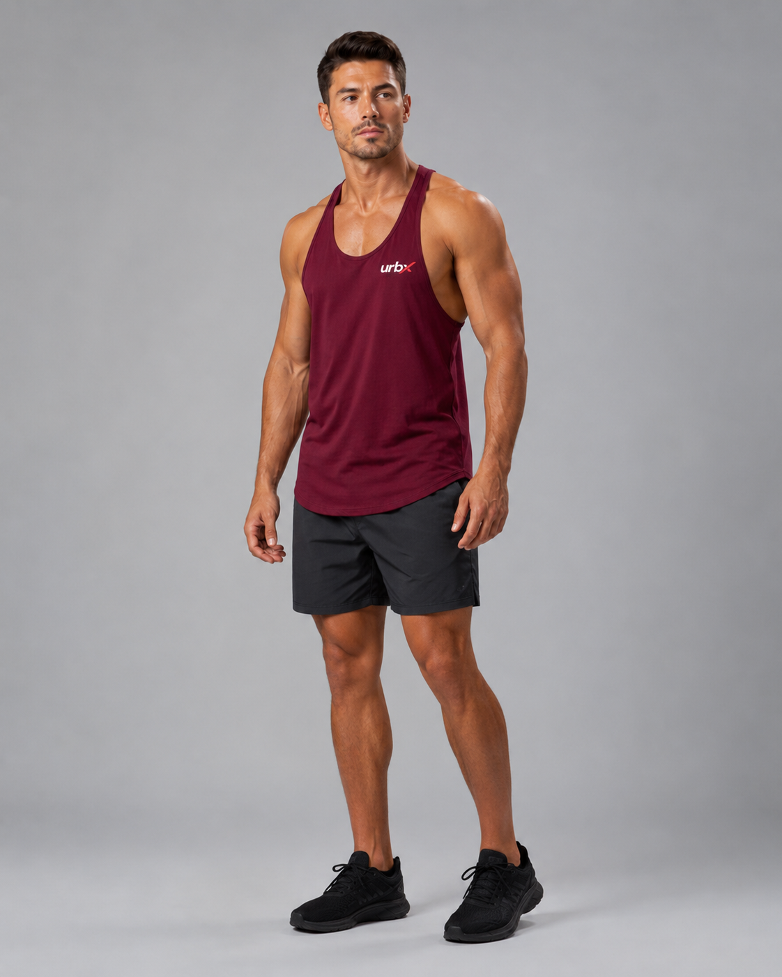 URBX Racerback Stringer Tank Burgundy - Front angle