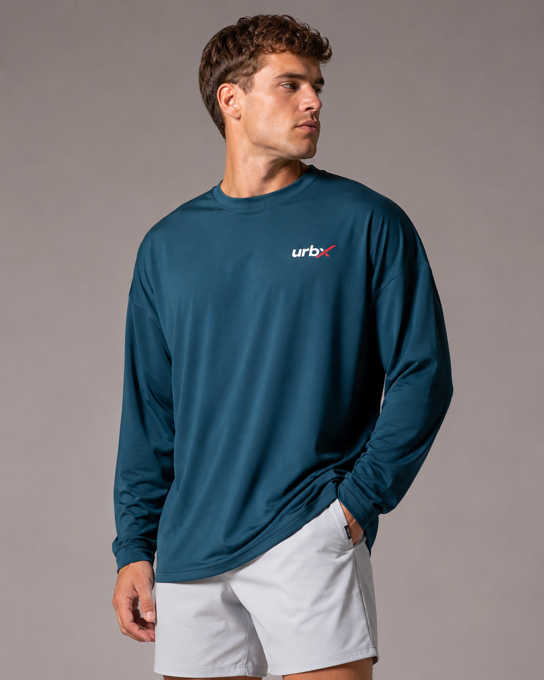 URBX Oversized Long Sleeve Top Ocean Teal - Front relaxed