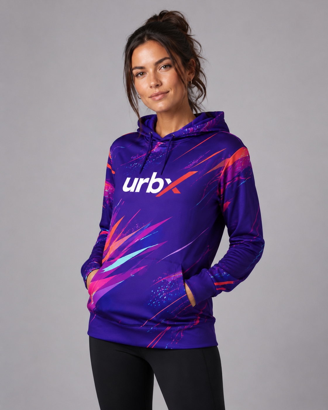 URBX Graphic Performance Hoodie Deep Purple – Front angle view 2