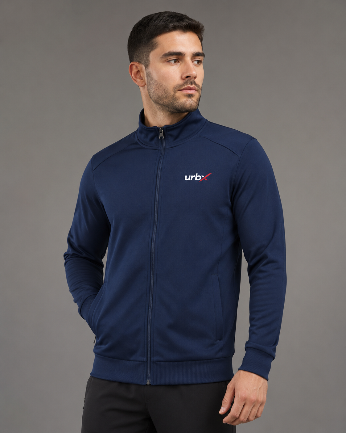 URBX Full-Zip Track Jacket Navy – Front angle view