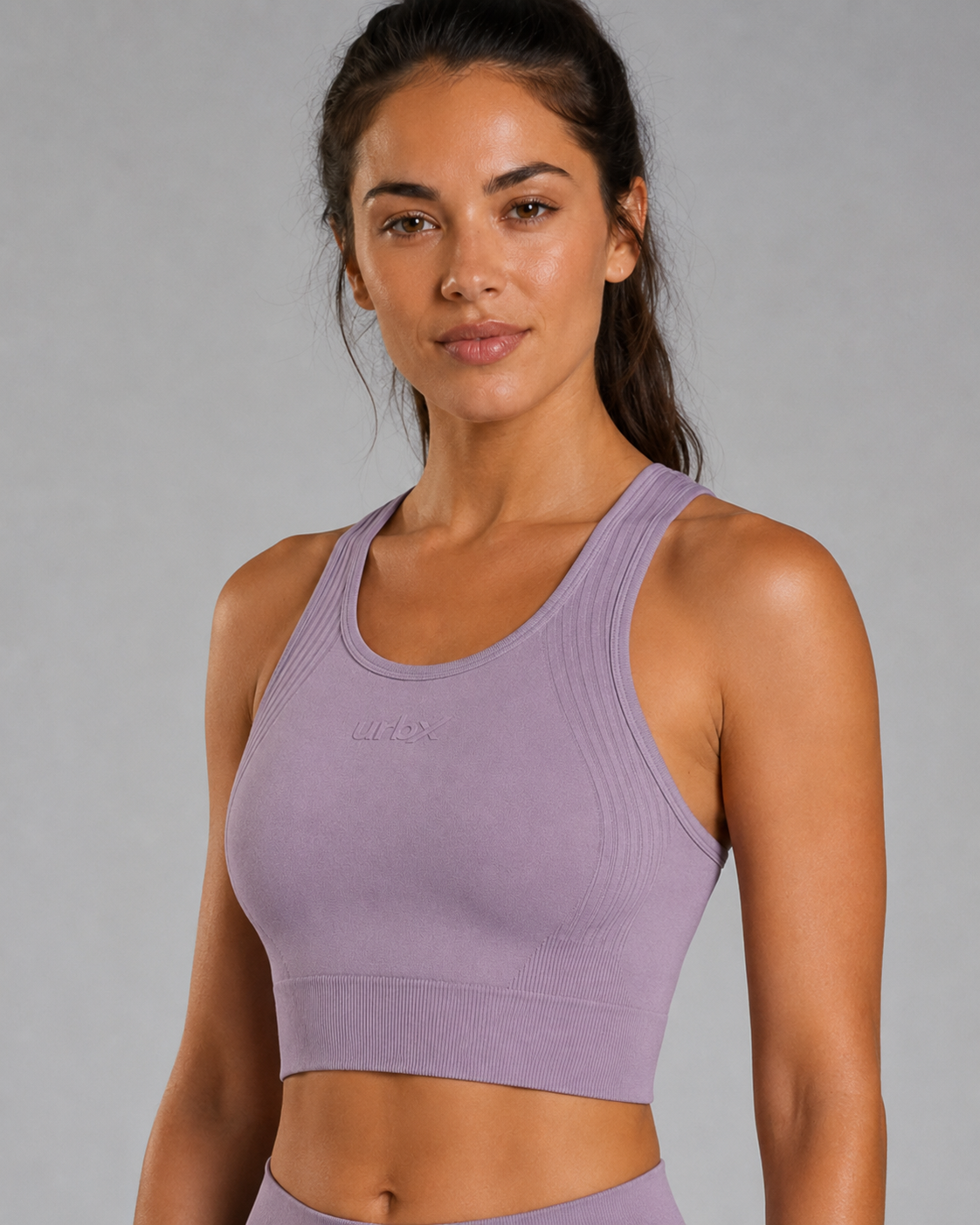 URBX Seamless Ribbed Racerback Crop Tank Dusty Mauve - Front angle view