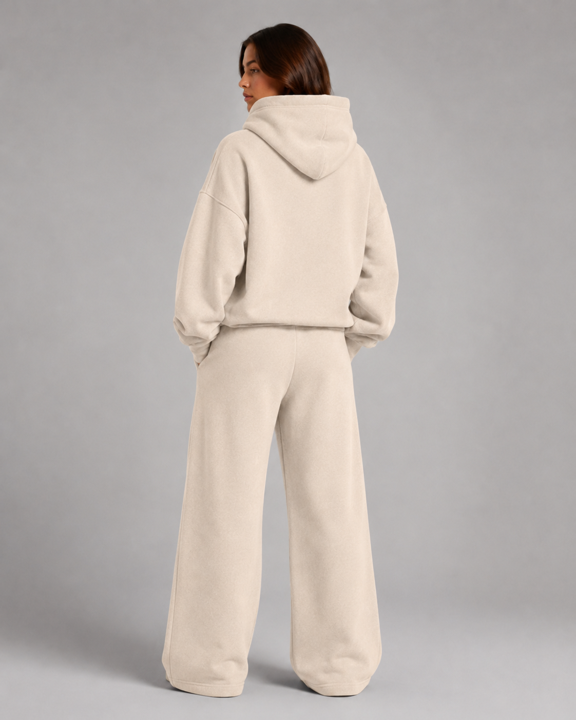 URBX Heavyweight Oversized Loungewear Set Oatmeal - Walking front view