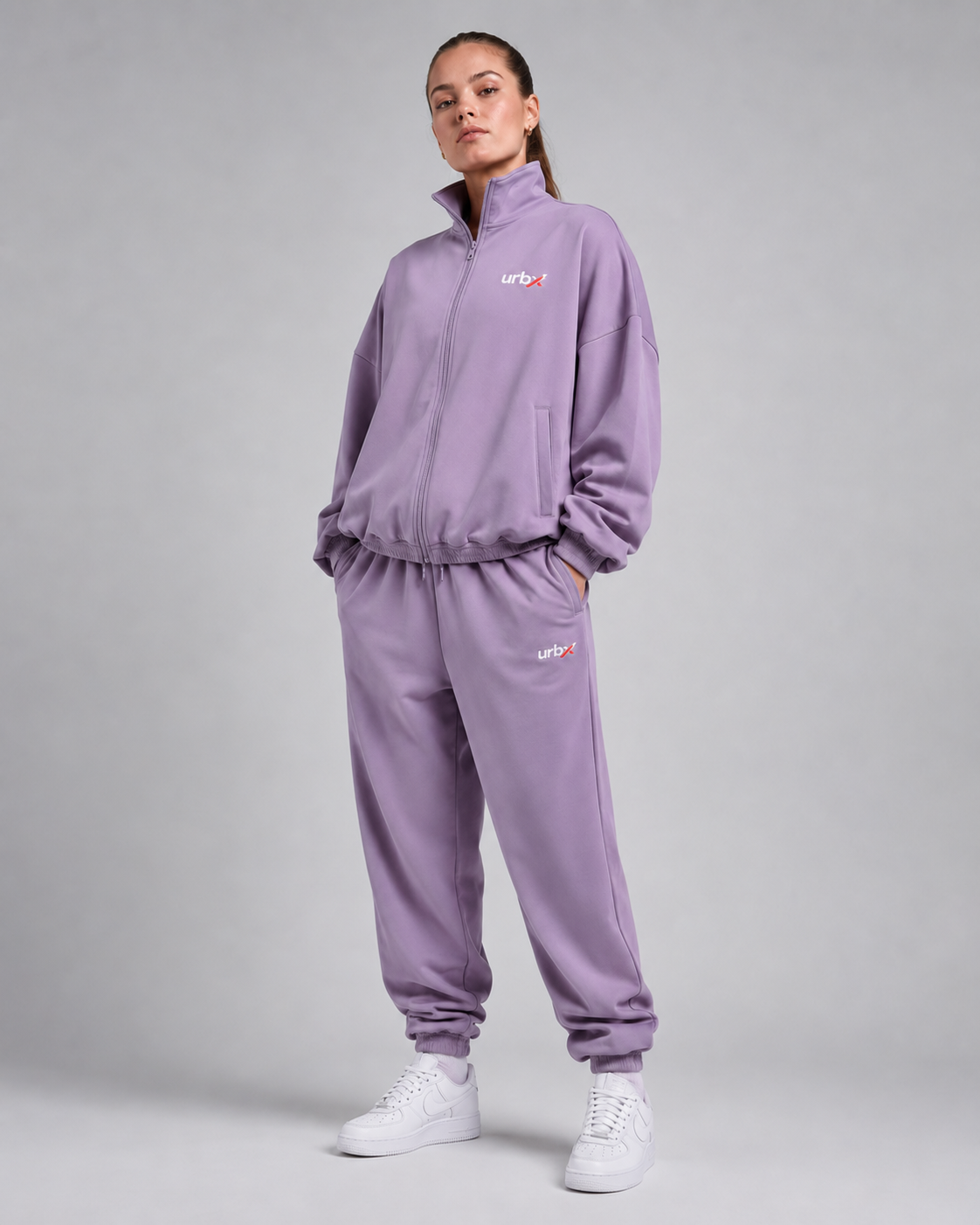 URBX Oversized Tracksuit Lavender - Front straight full body