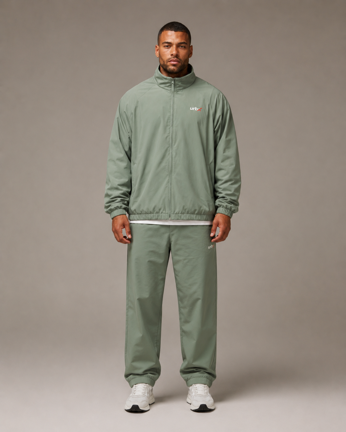 URBX Woven Zip Jacket Sage Green - Front angle left