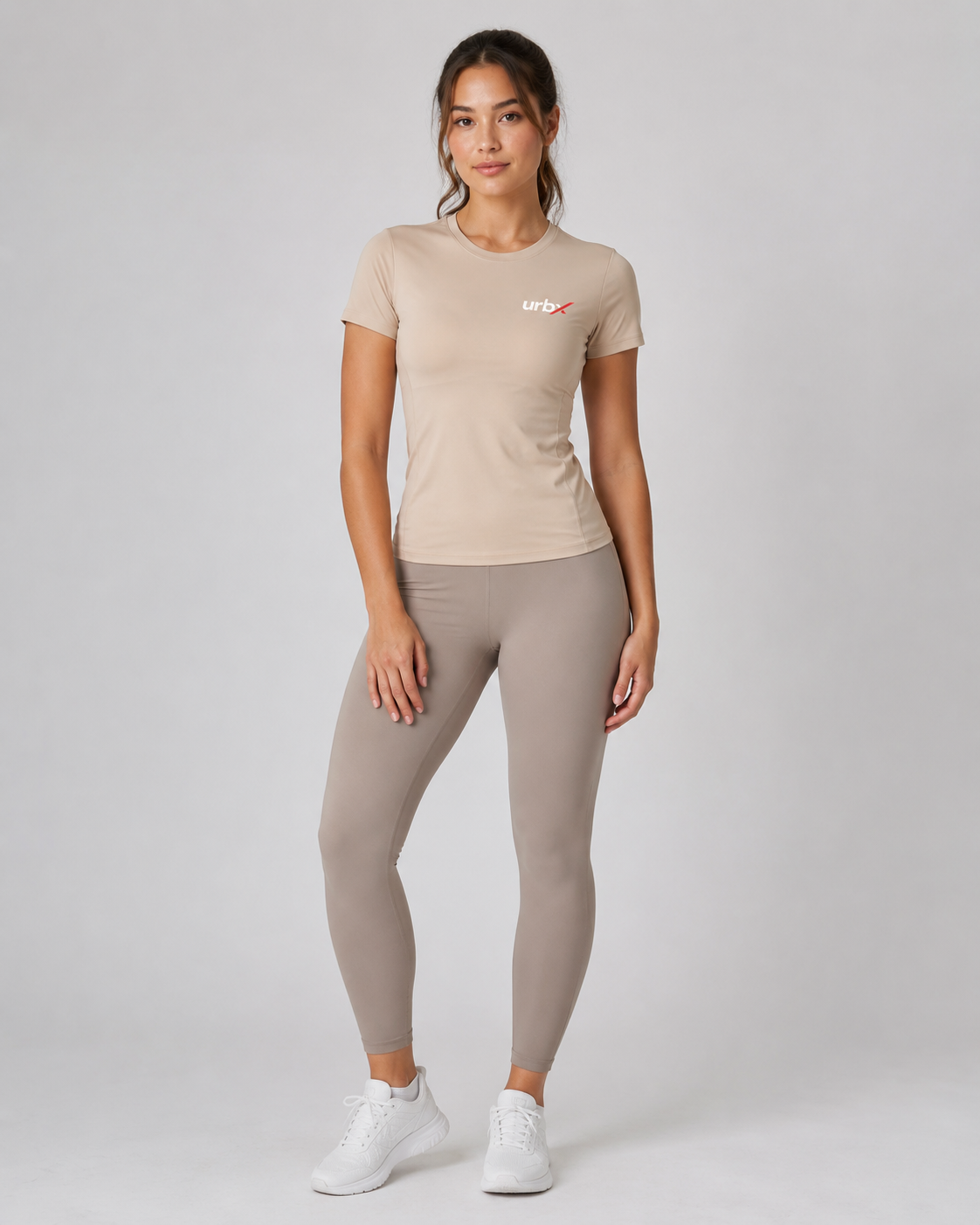 URBX Fitted Crew Neck Tee Sand - Front angle left full body