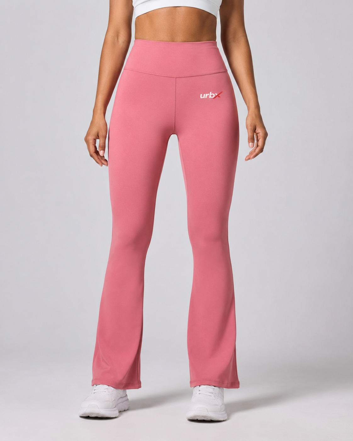 URBX High-Waist Flare Leggings Pink – Front angle view