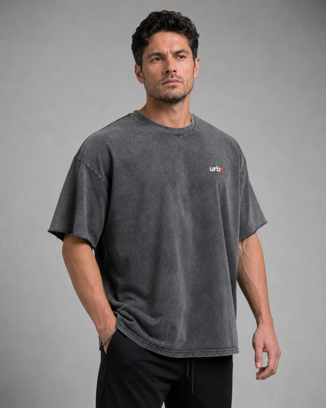 URBX Washed Oversized Tee Charcoal - Side view