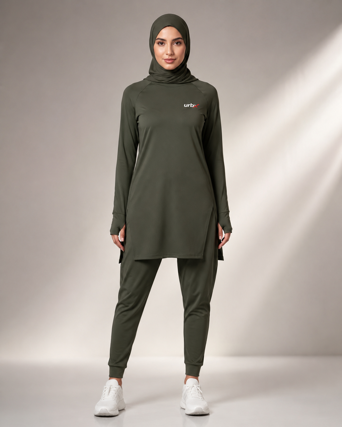 URBX Modest Active Set Olive Green - Front view full body