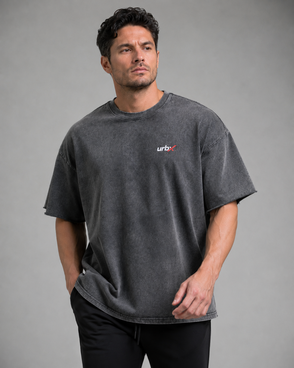 URBX Washed Oversized Tee Charcoal - Front lifestyle 2