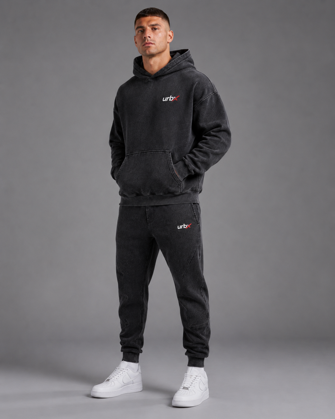 URBX Washed Oversized Tracksuit Washed Black - Front view 2