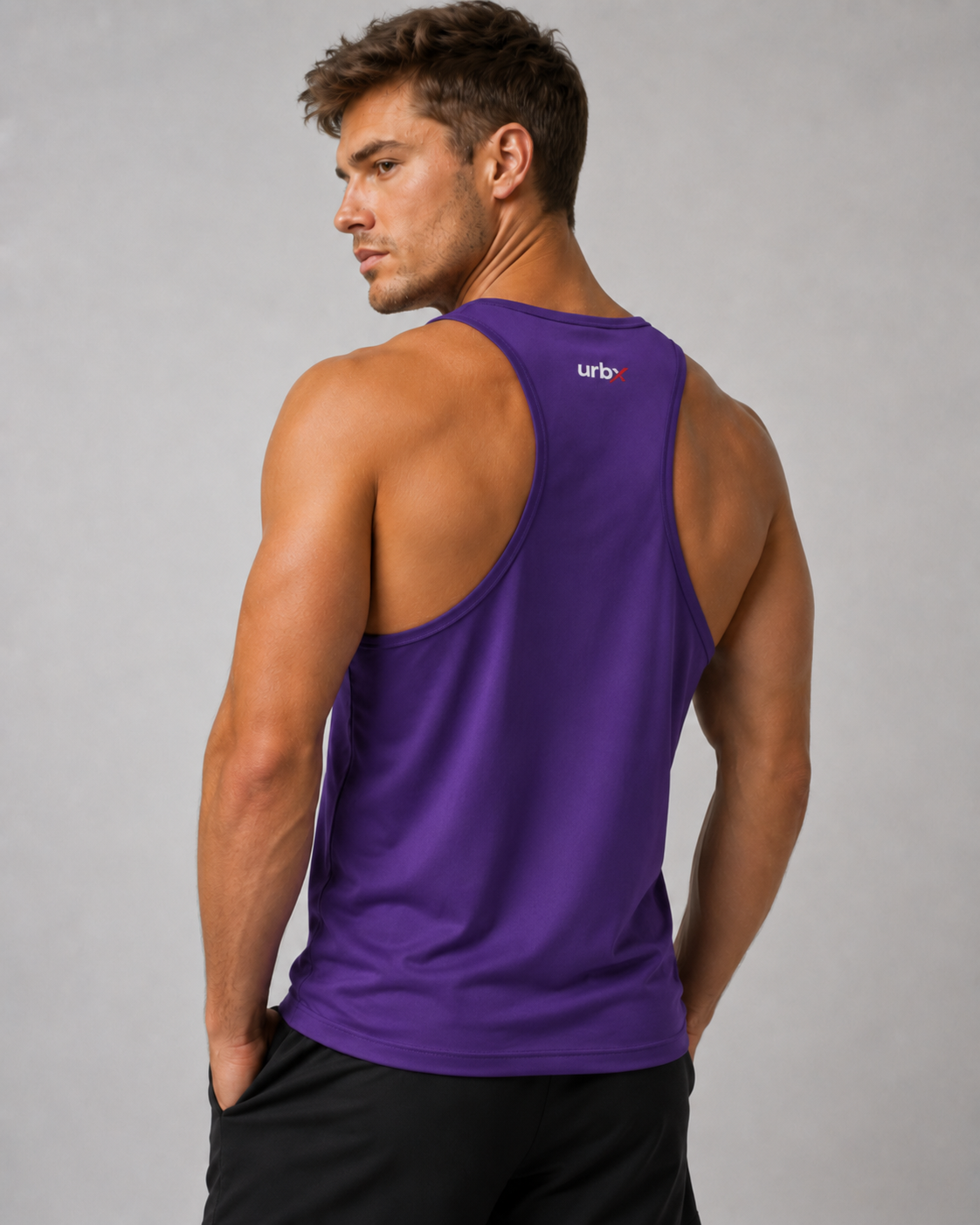 URBX Racerback Tank Purple – Back angle view
