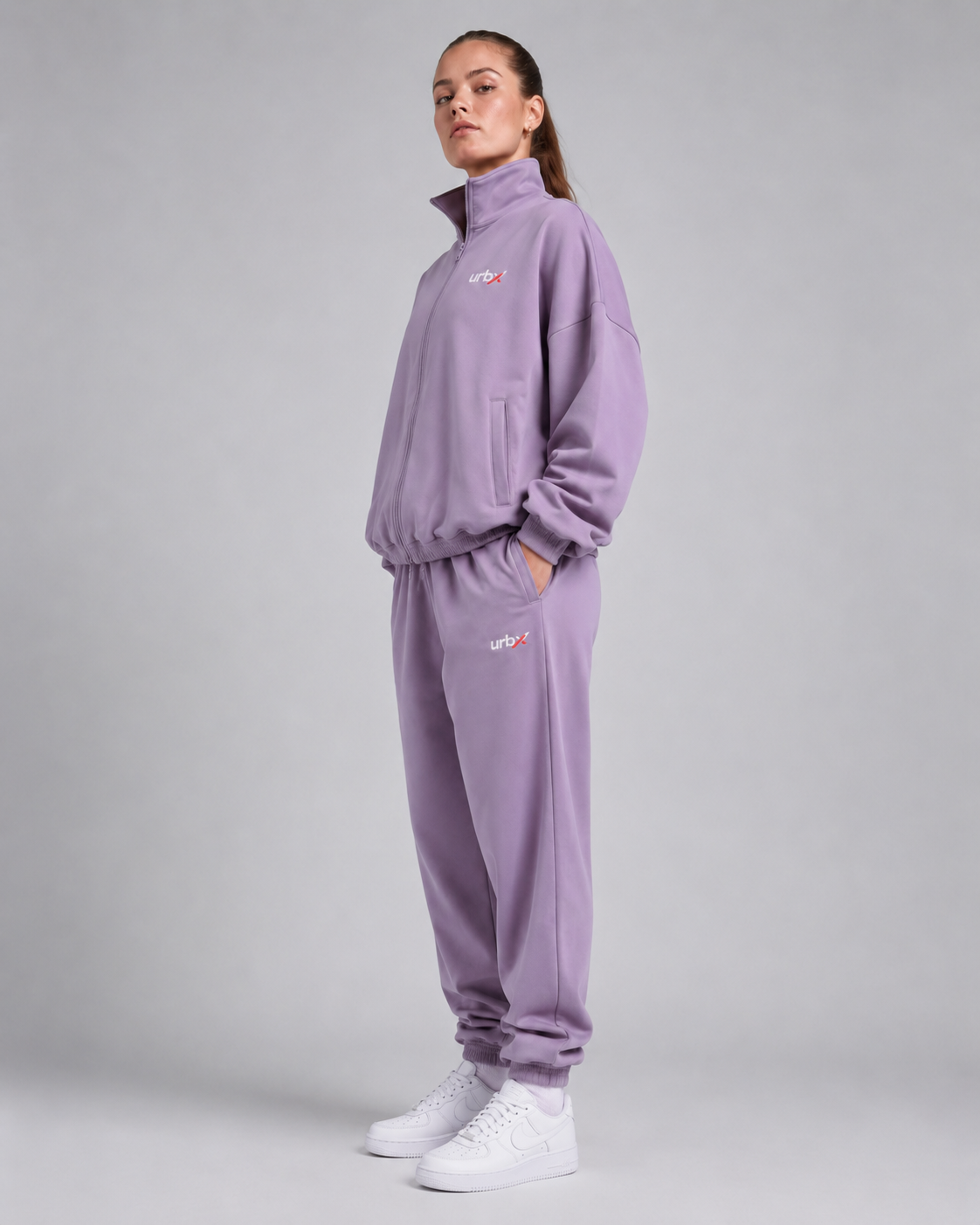 URBX Oversized Tracksuit Lavender - Side profile left looking away