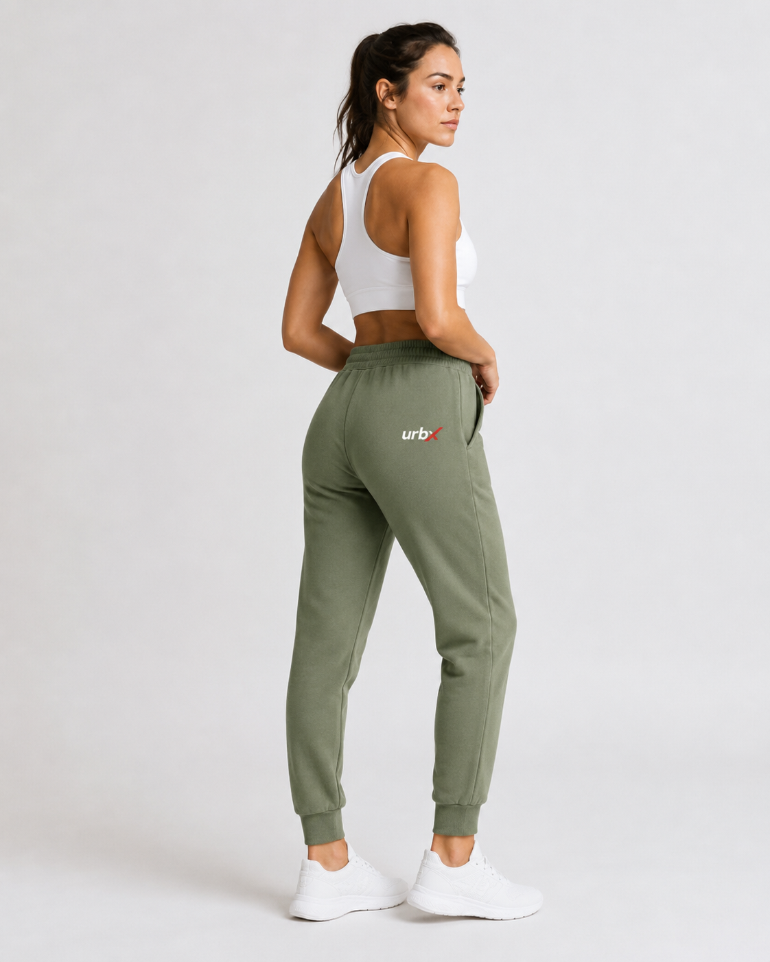 URBX Women Slim Fit Joggers Sage - Back Three Quarter View