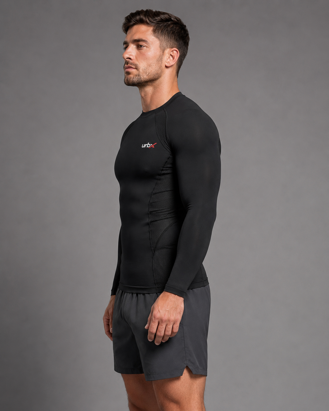 URBX Compression Base Layer Top Black - Side angle view