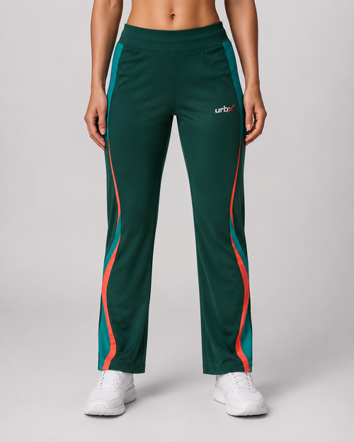 URBX Colour-Block Track Pants Forest Green – Front straight view