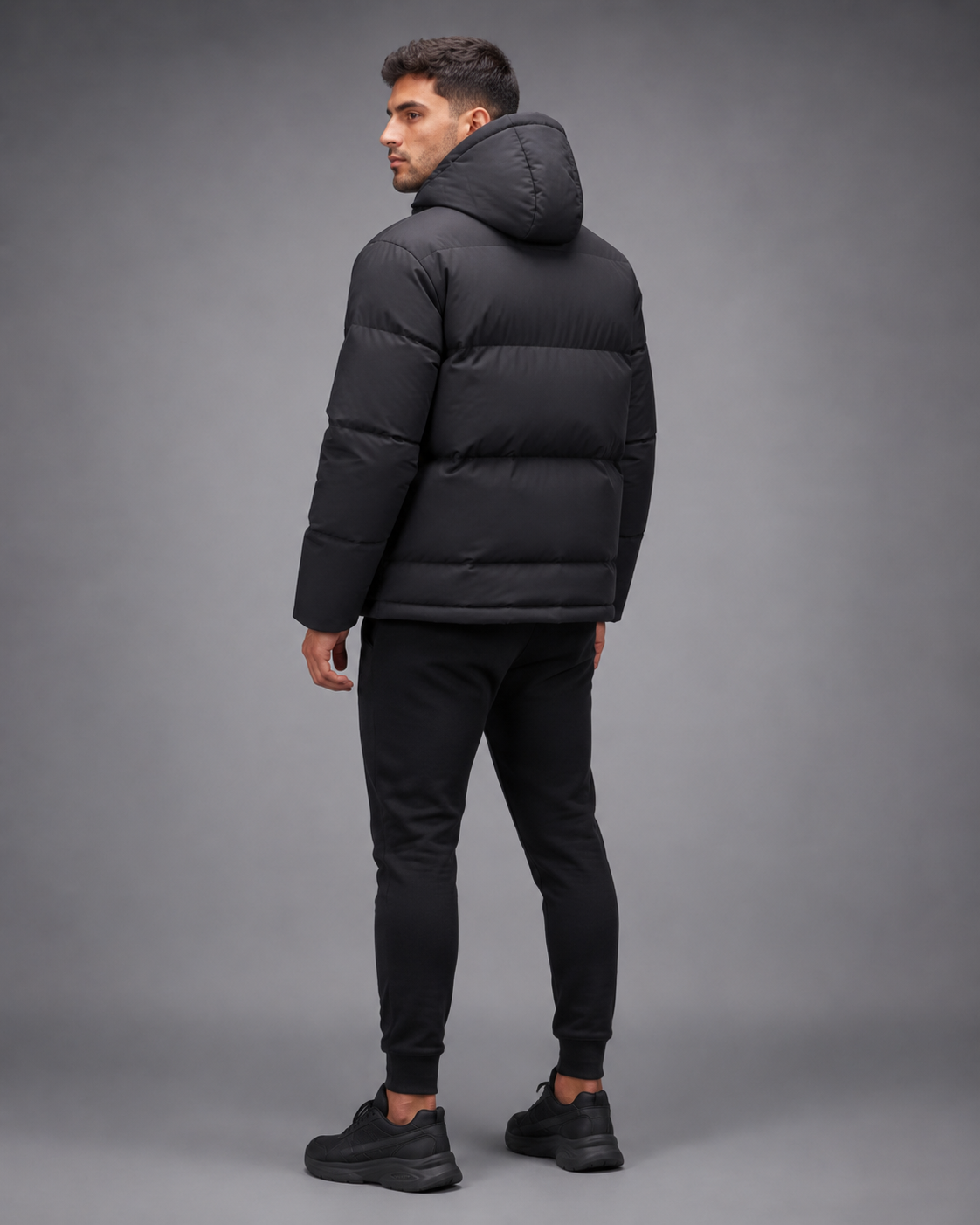 URBX Oversized Puffer Jacket Black - Back view