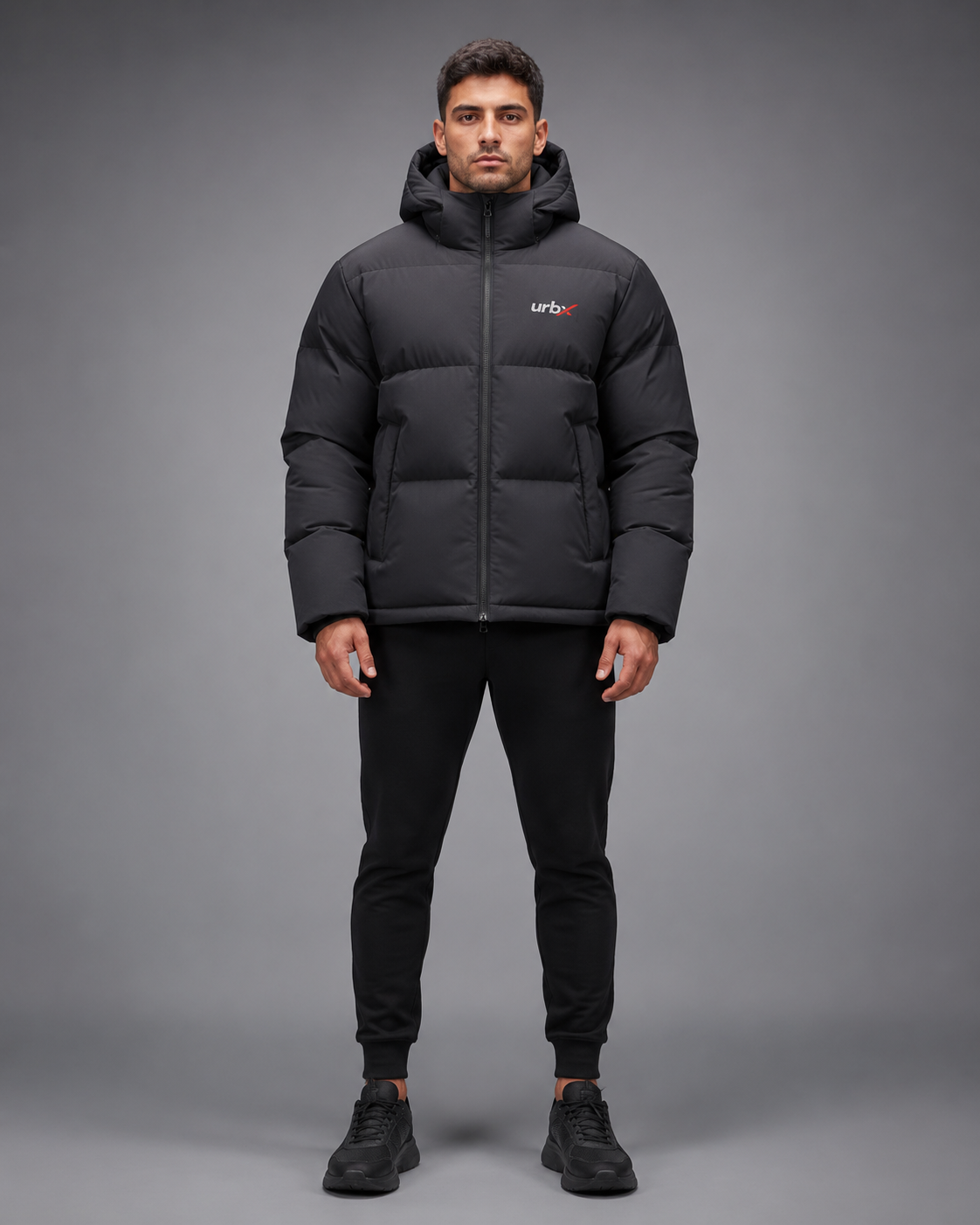 URBX Oversized Puffer Jacket Black - Front view