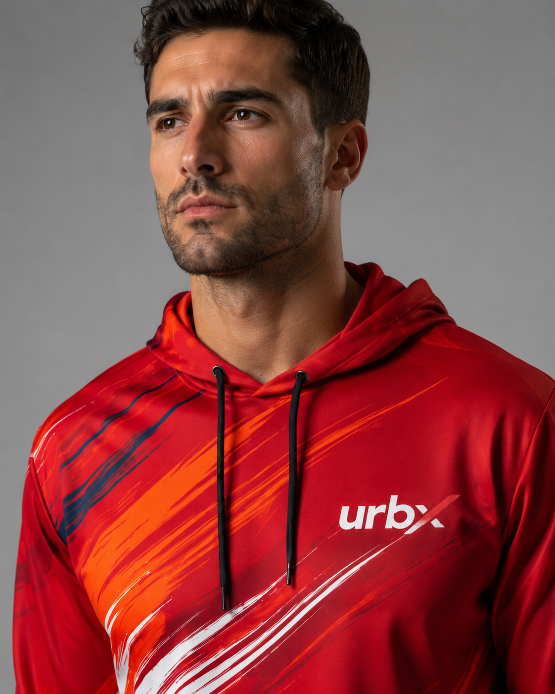 URBX Graphic Performance Hoodie Red – Front close-up view