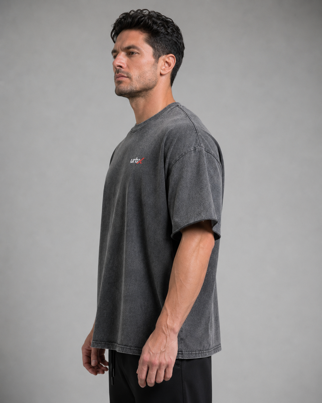 URBX Washed Oversized Tee Charcoal - Back view