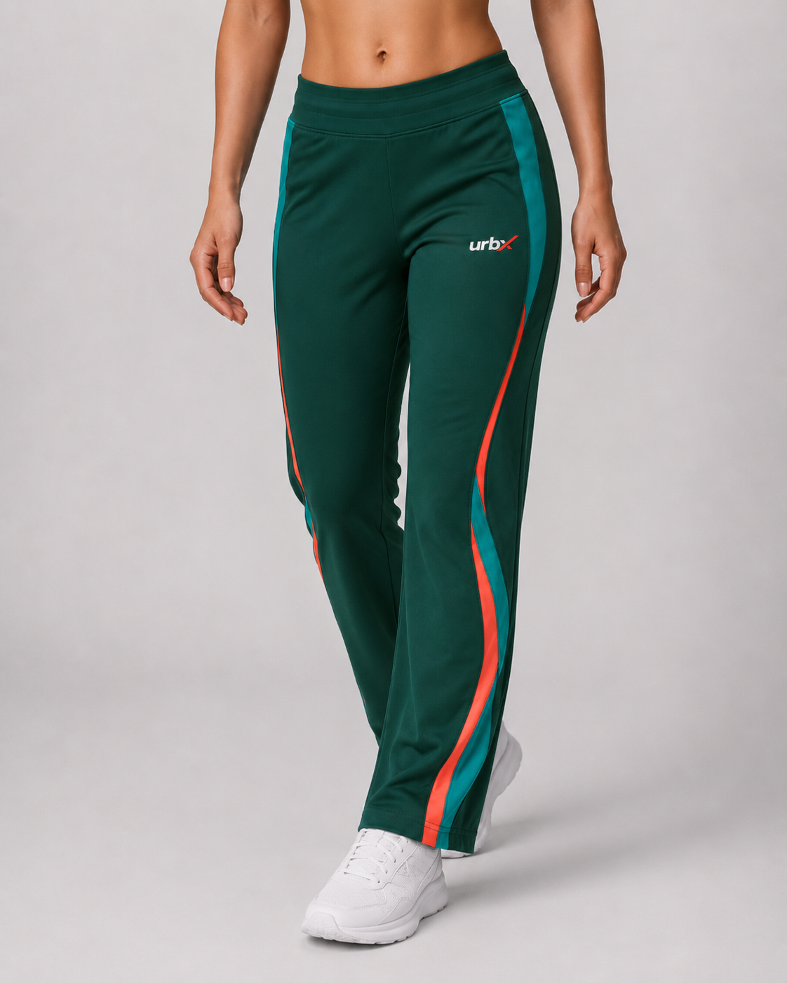 URBX Colour-Block Track Pants Forest Green – Front close-up view