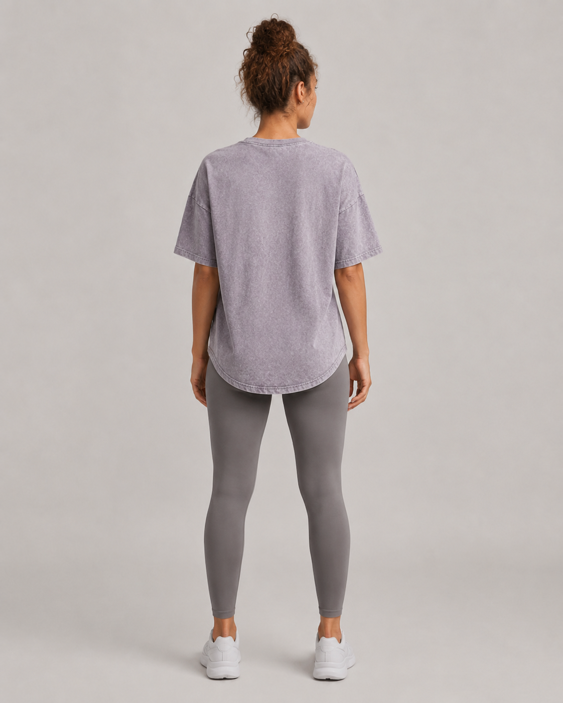 URBX Washed Oversized Tee Lavender Grey - Front lifestyle close-up