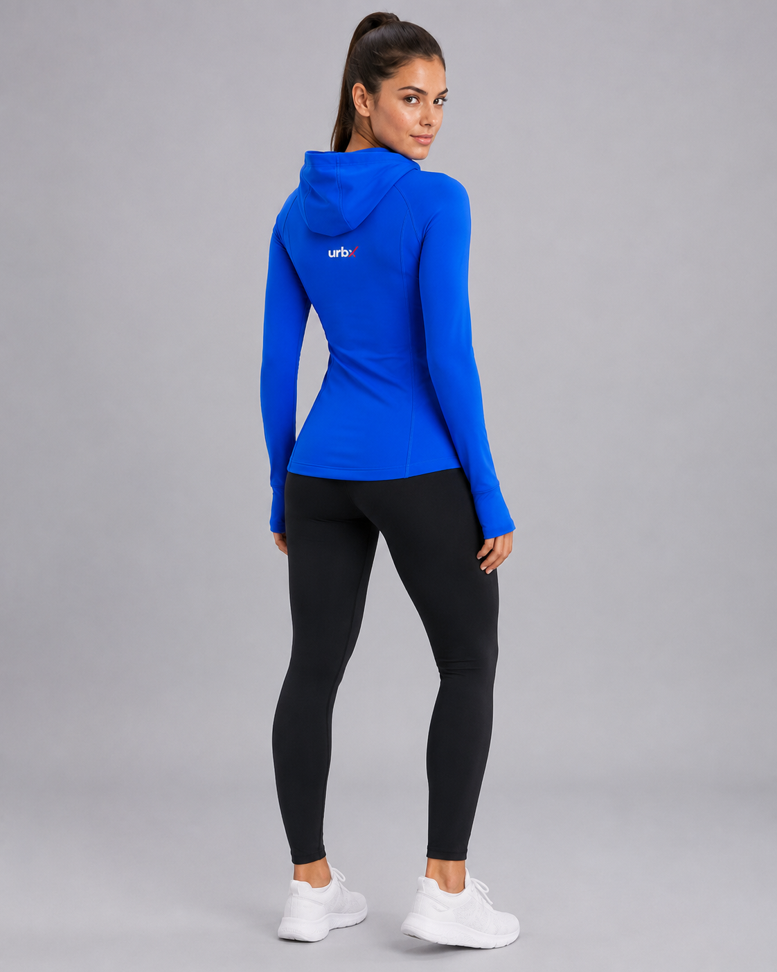 URBX Fitted Zip-Up Hoodie Jacket Electric Blue – Back angle view