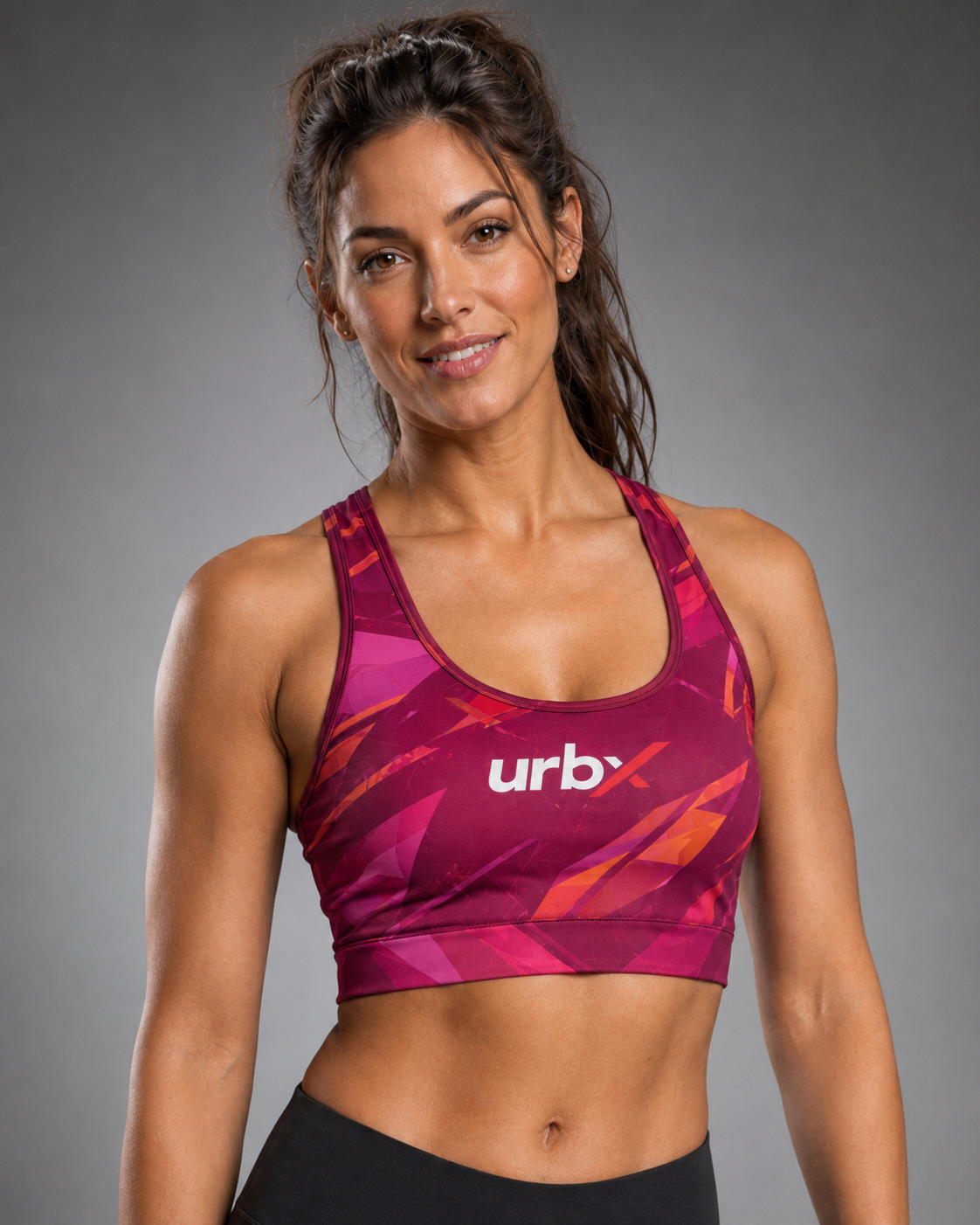 URBX Graphic Performance Sports Bra Magenta – Front close-up view