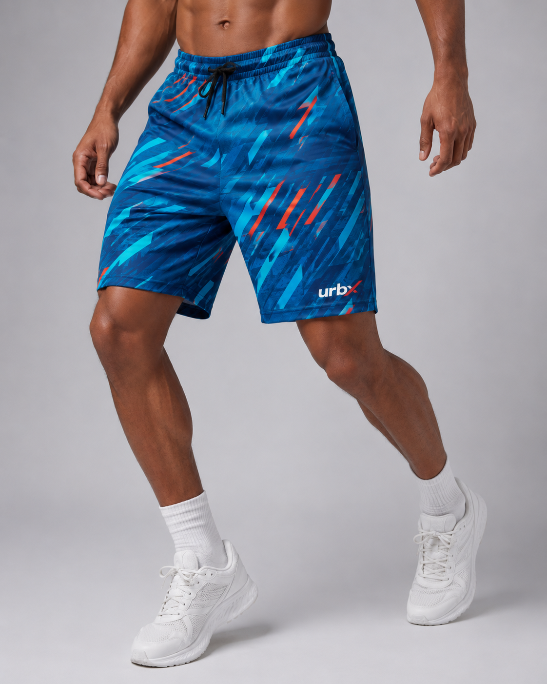 URBX Graphic Training Shorts Blue – Front dynamic view