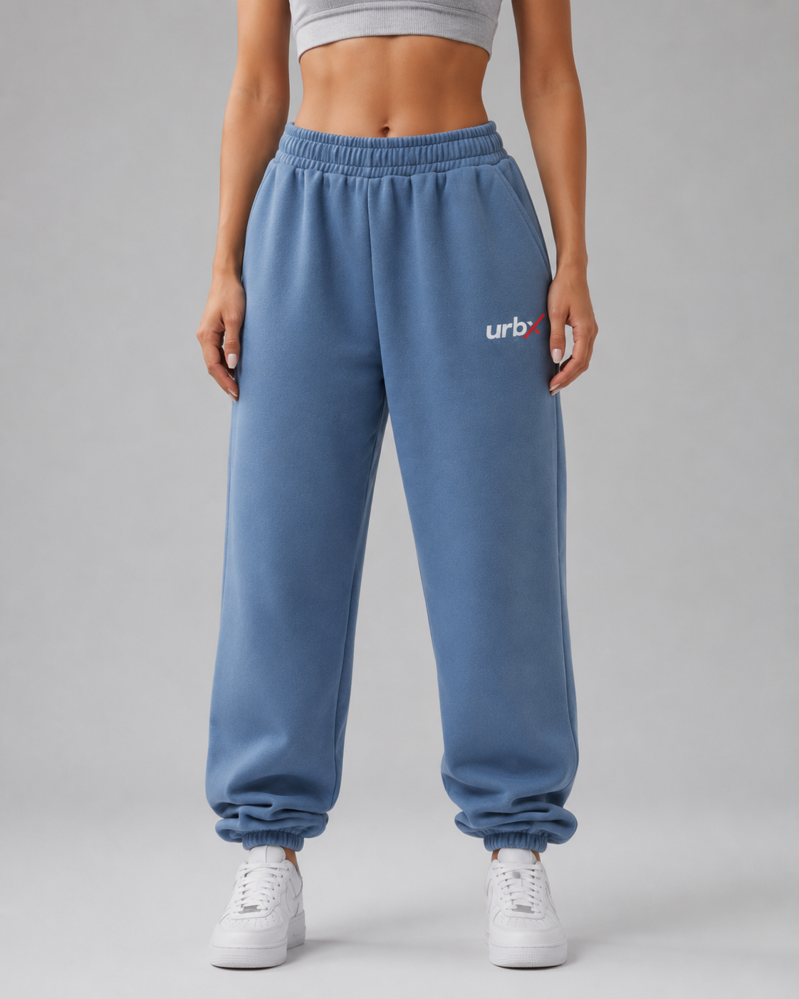 URBX Oversized Fleece Joggers Steel Blue - Front straight full length
