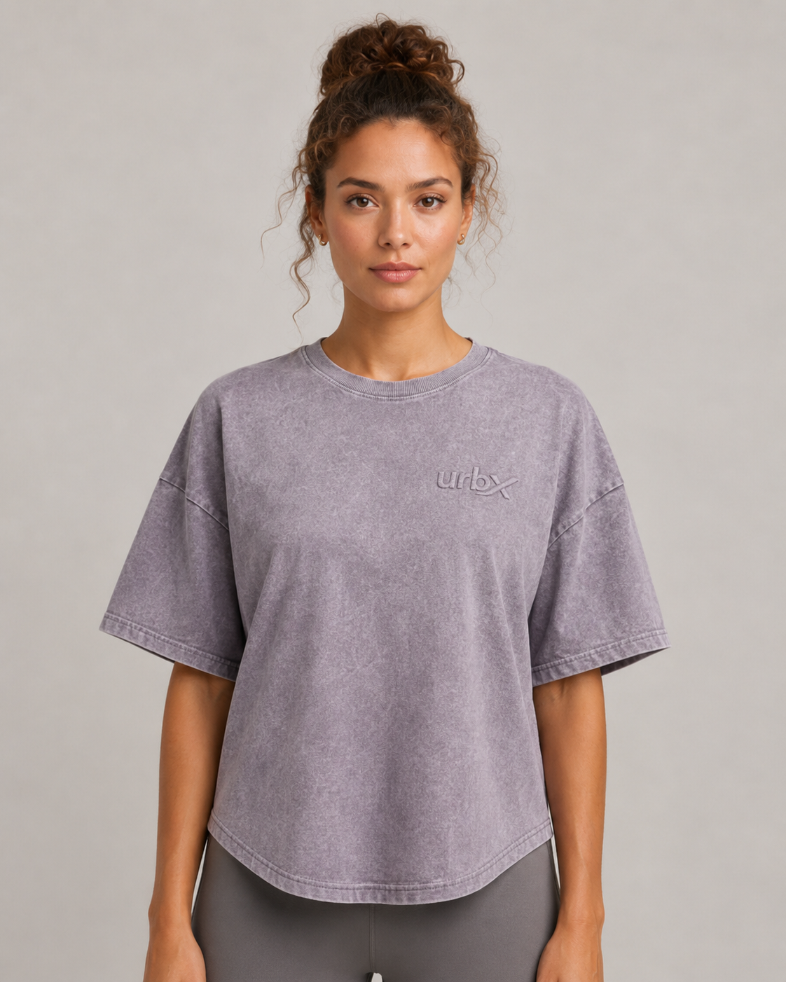 URBX Washed Oversized Tee Lavender Grey - Front view