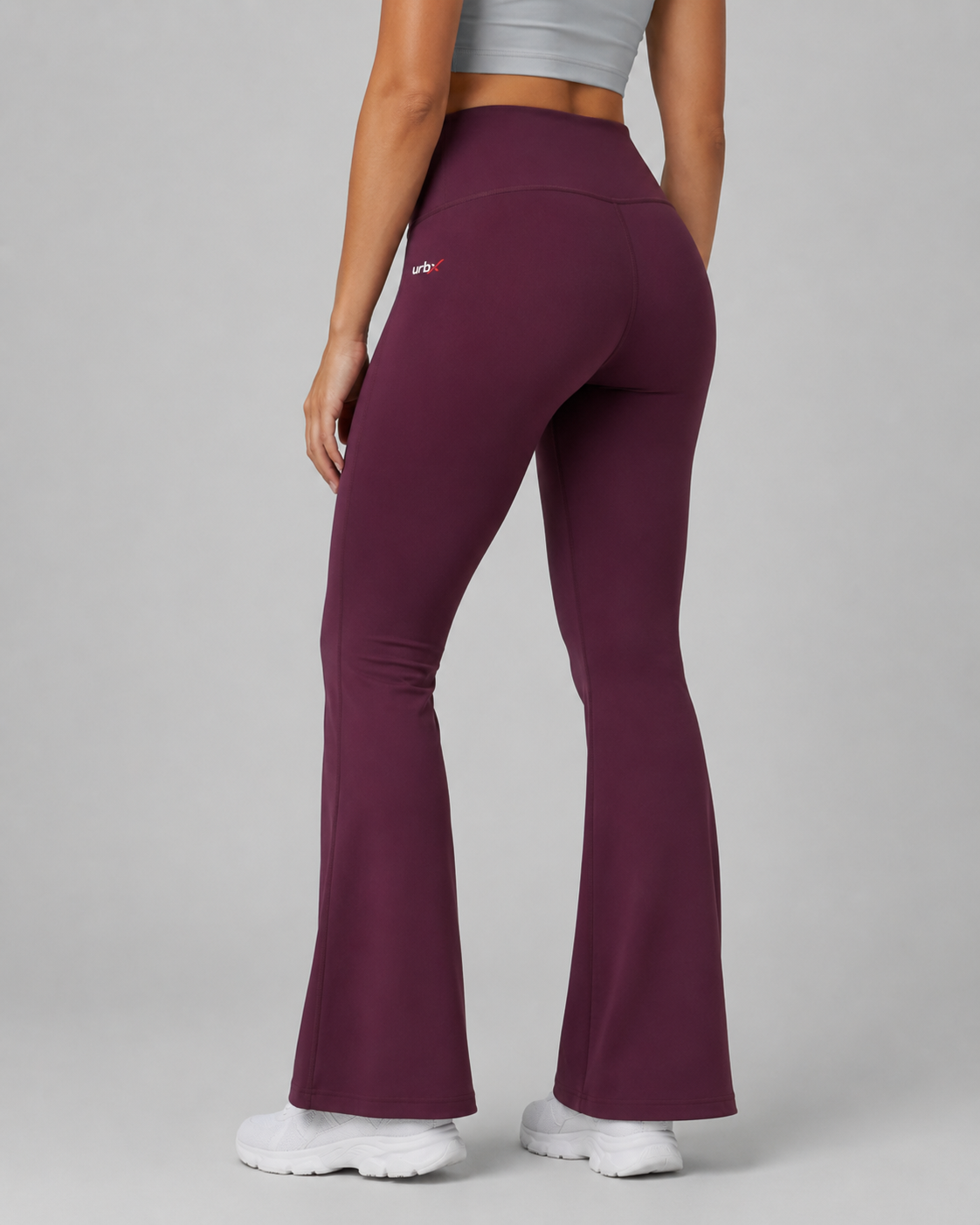 URBX High Waist Flare Leggings Deep Plum - Back straight full length