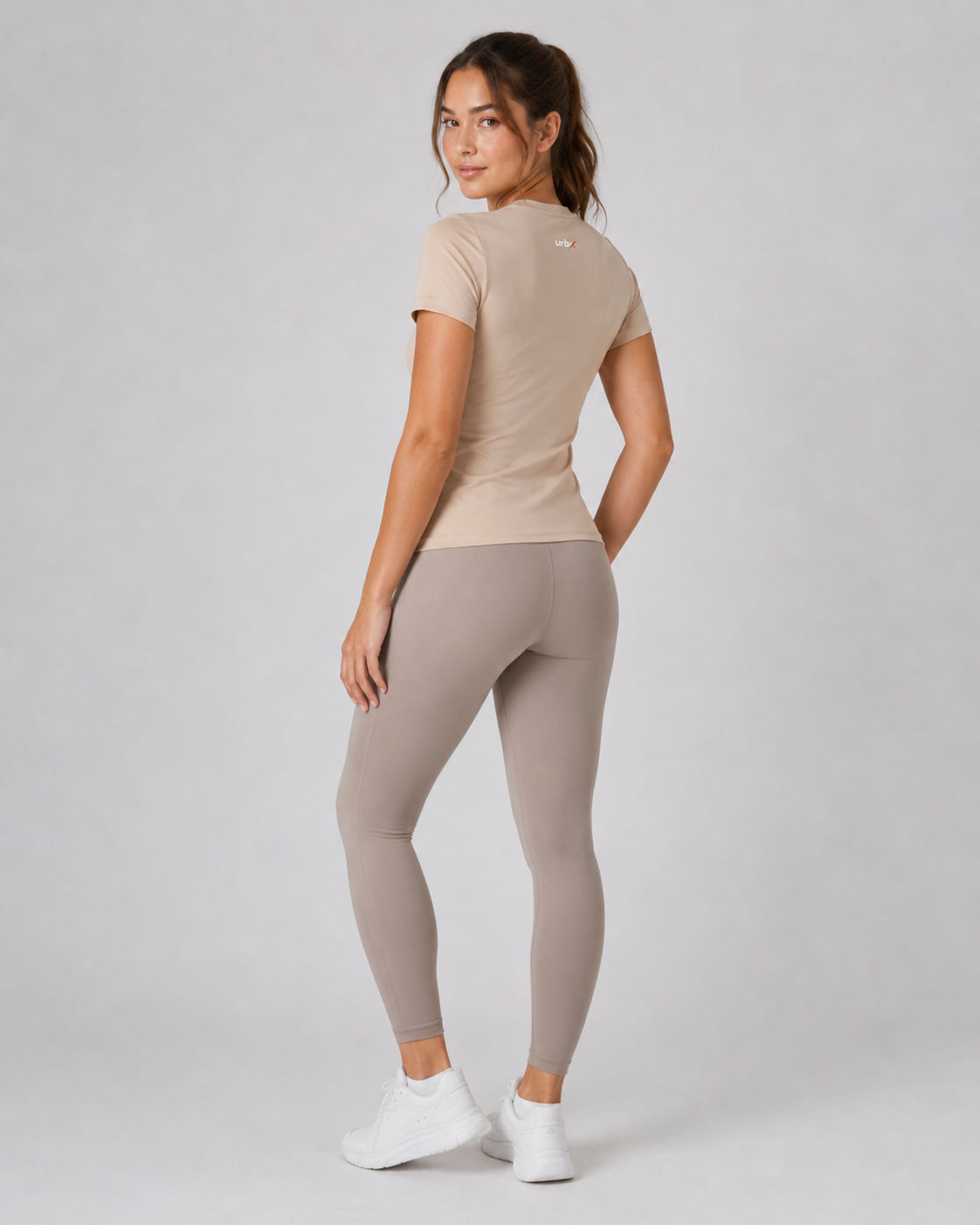 URBX Fitted Crew Neck Tee Sand - Back straight full body