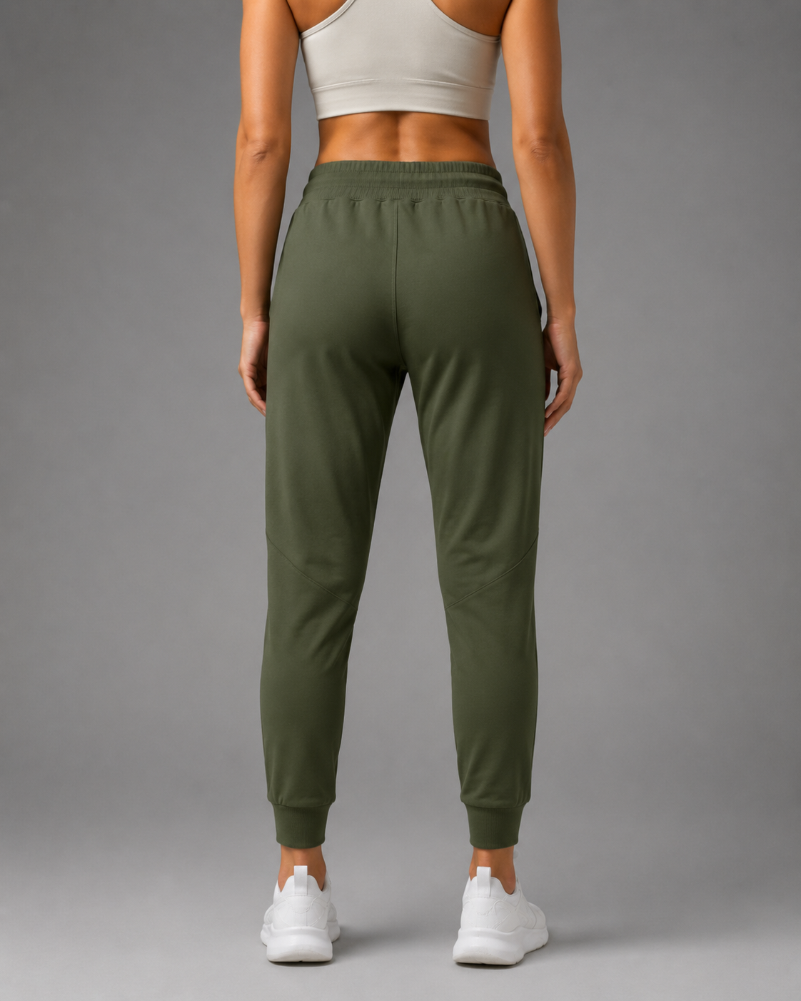 URBX Women Tapered Training Pants Olive - Side Profile Hand in Pocket