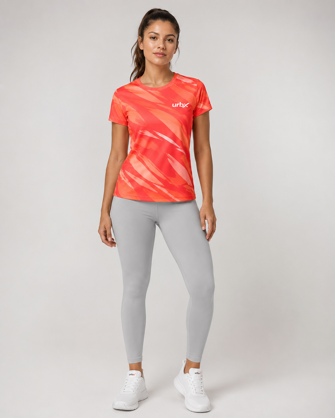 URBX Graphic Performance Tee Coral Red – Front full-length view 1