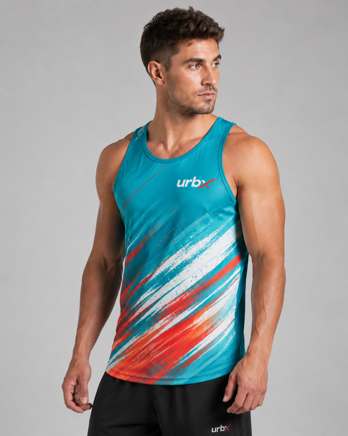 URBX Graphic Performance Tank Top Teal – Front angle view 3