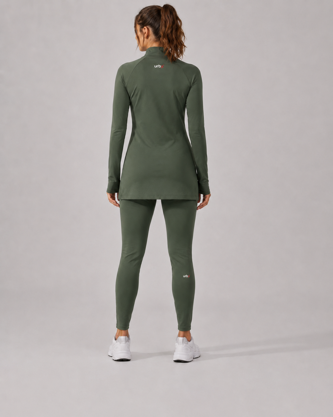 URBX Modest Quarter-Zip Training Set Forest Green - Back Full Body
