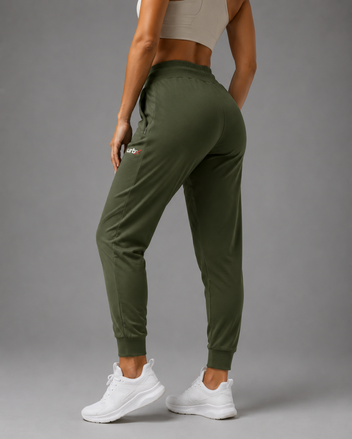 URBX Women Tapered Training Pants Olive - Full Body Front