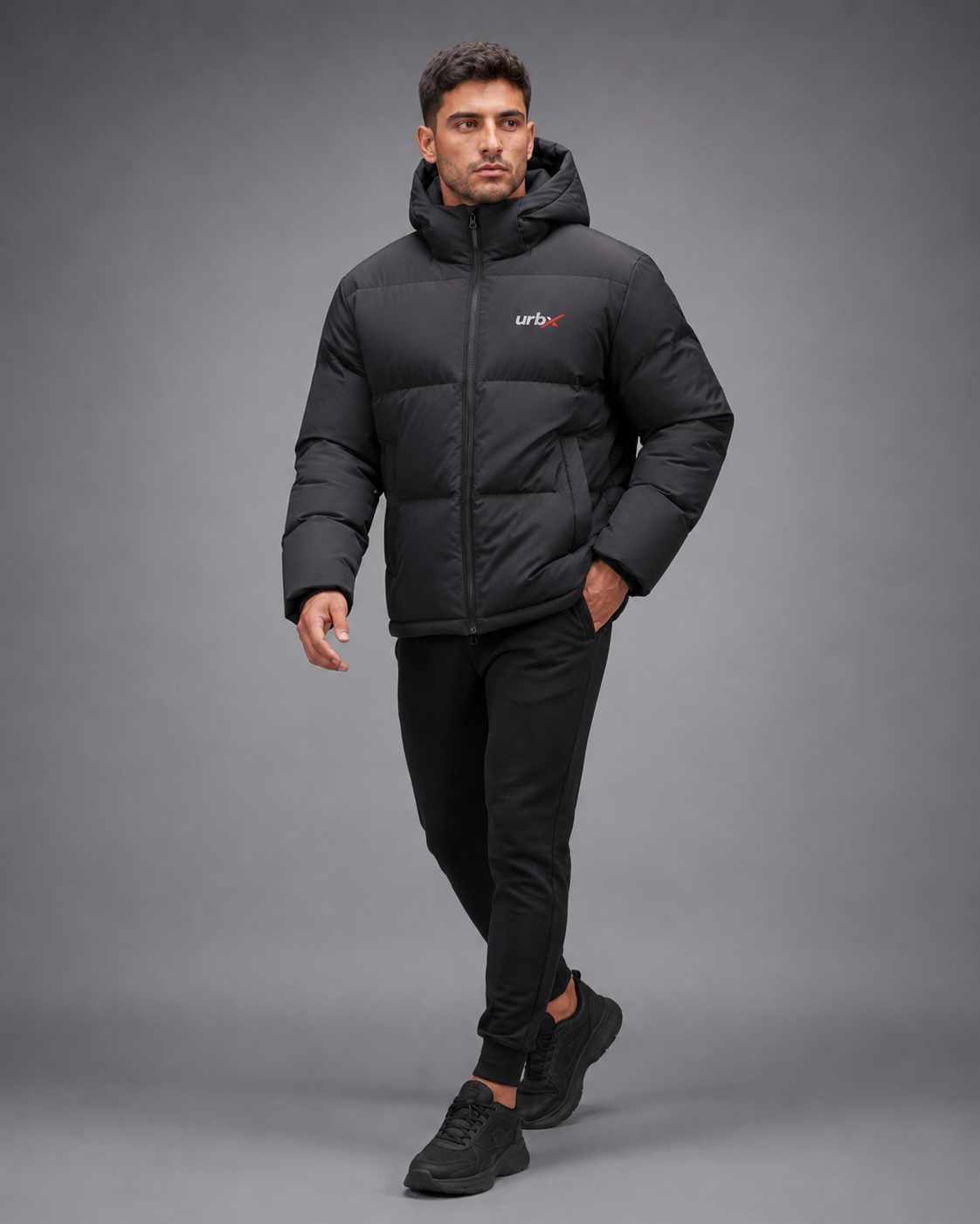URBX Oversized Puffer Jacket Black - Walking lifestyle