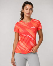 URBX Graphic Performance Tee Coral Red – Front close-up view