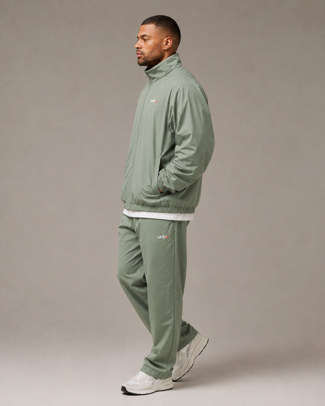 URBX Woven Zip Jacket Sage Green - Back straight