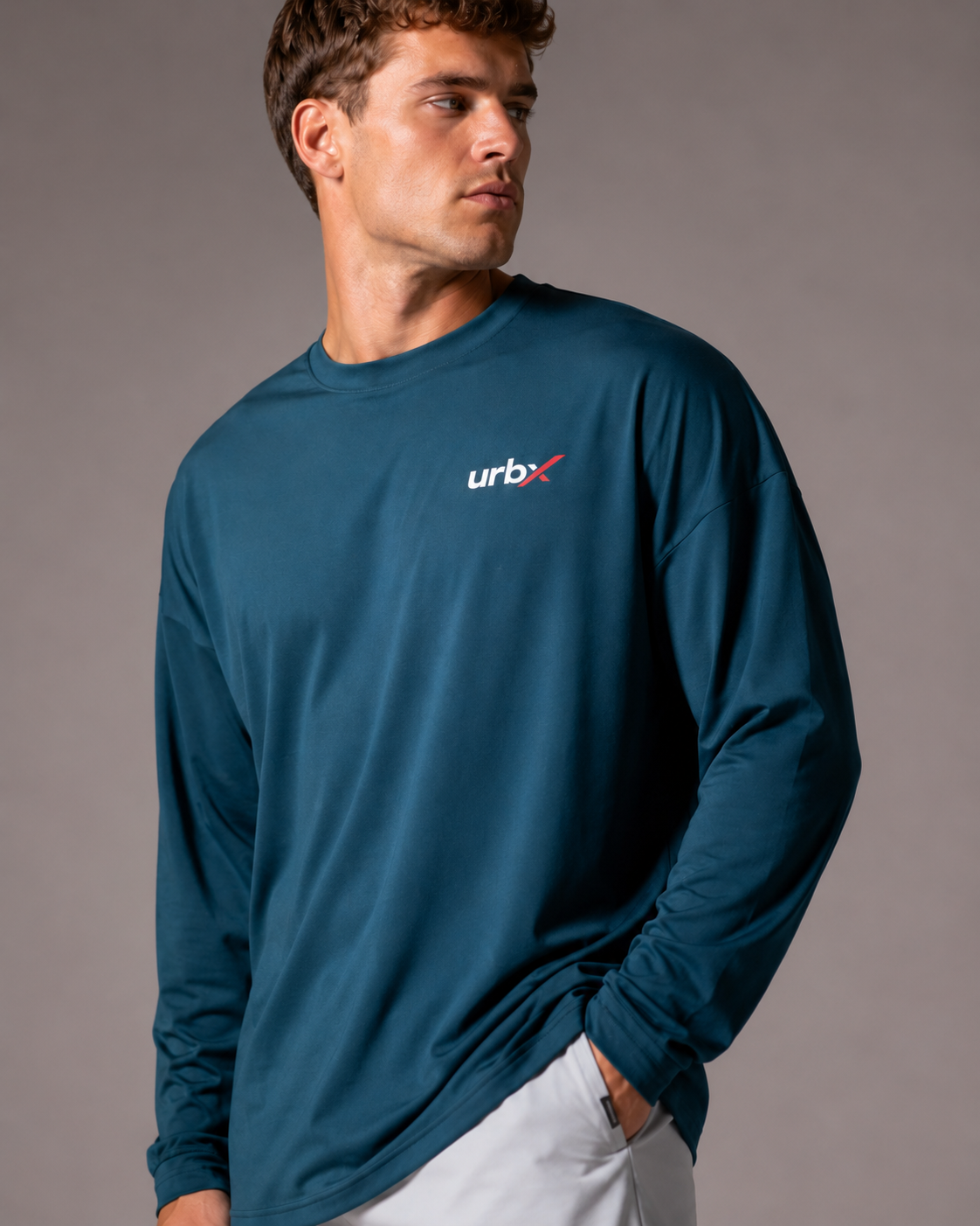 URBX Oversized Long Sleeve Top Ocean Teal - Front close angle