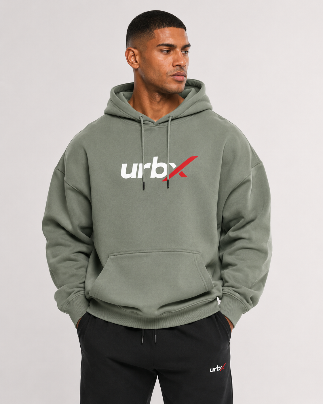 URBX Oversized Hoodie Sage Green - Front close up