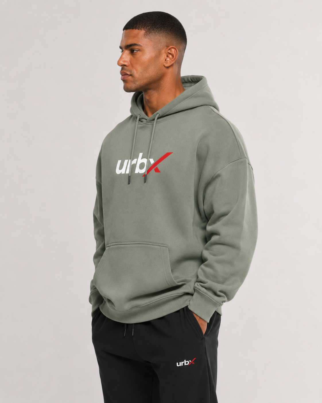 URBX Oversized Hoodie Sage Green - Side view