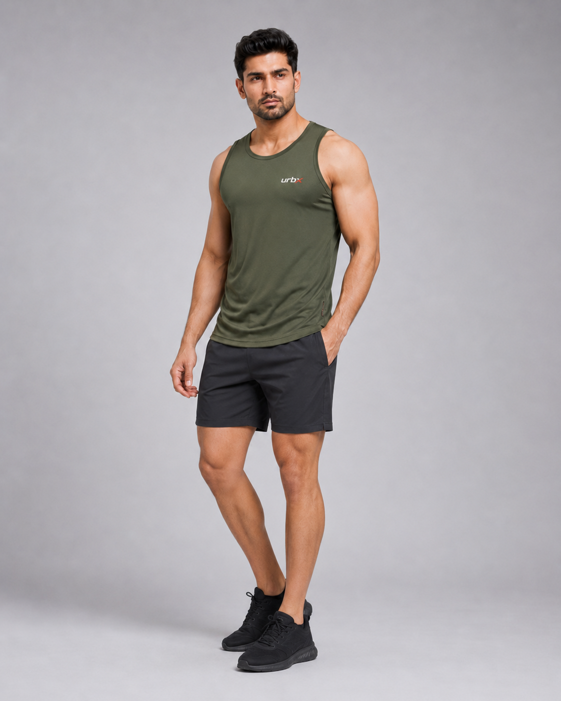 URBX Performance Tank Top Olive - Relaxed Pose