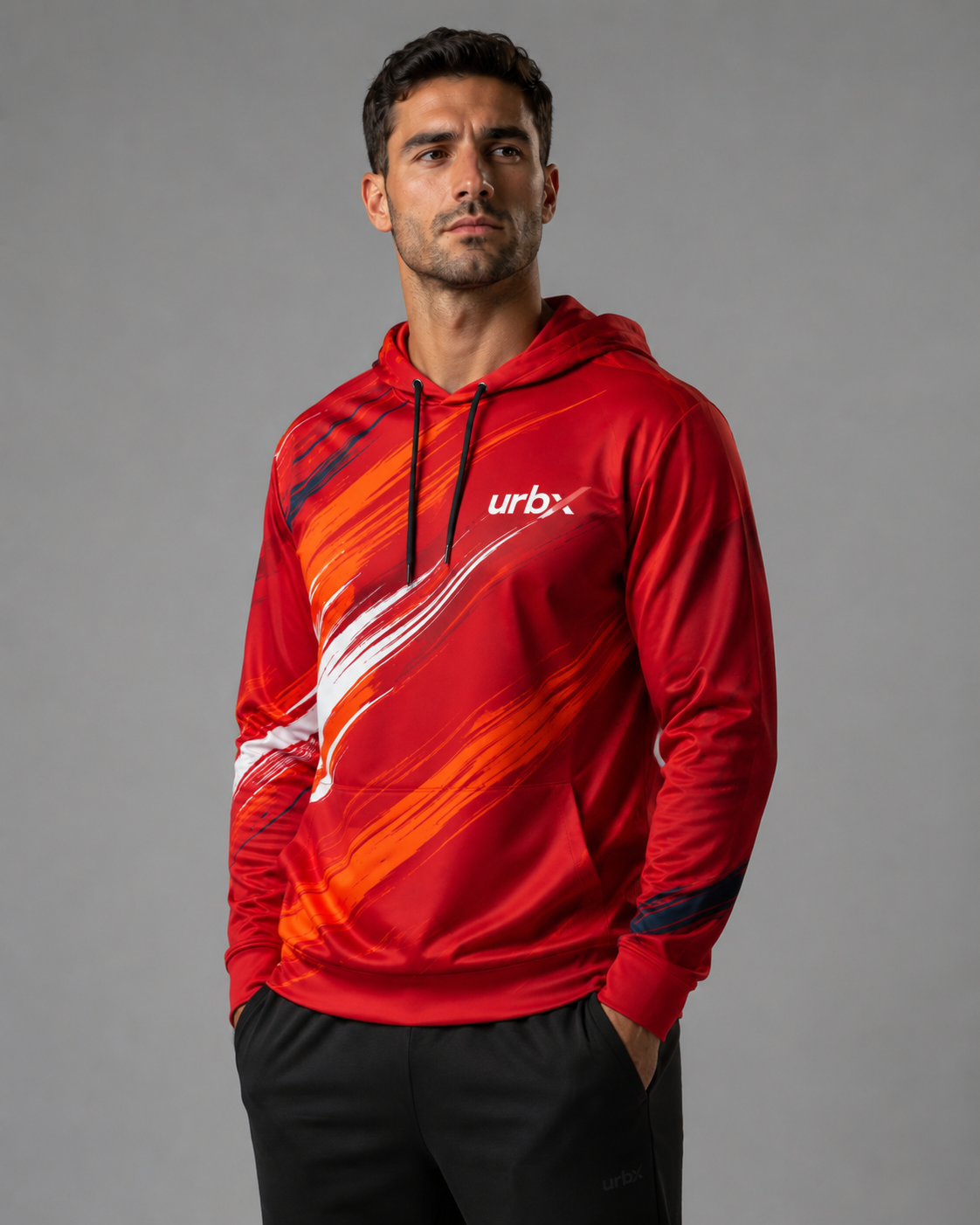 URBX Graphic Performance Hoodie Red – Front angle view 1