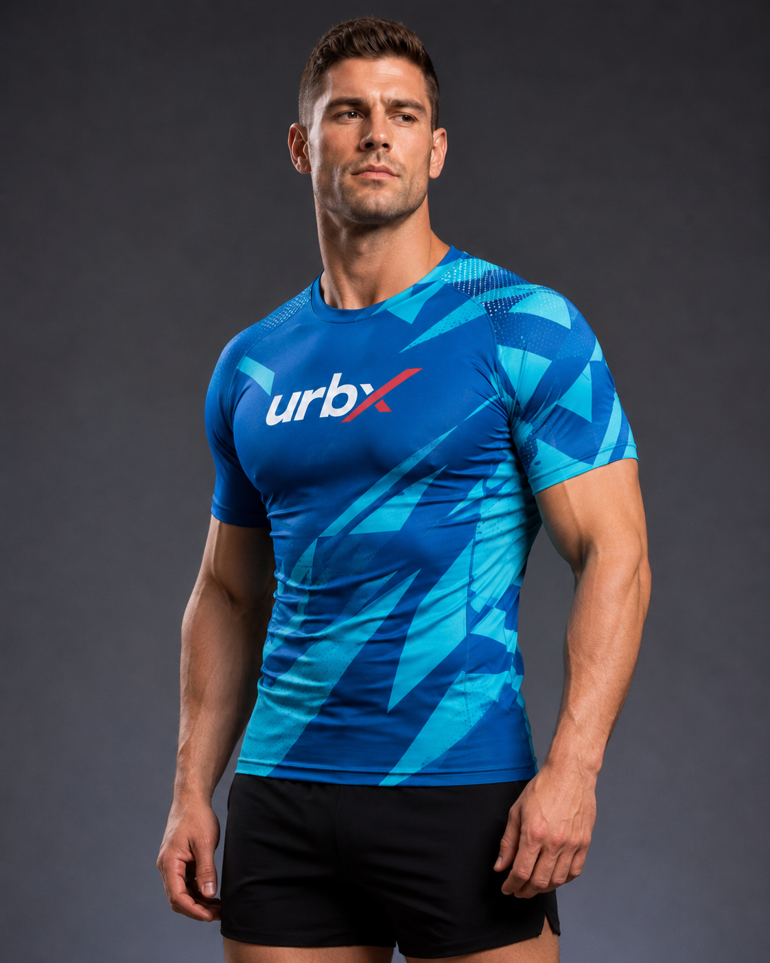 URBX Graphic Compression Base Layer Tee Royal Blue – Front angle view 1