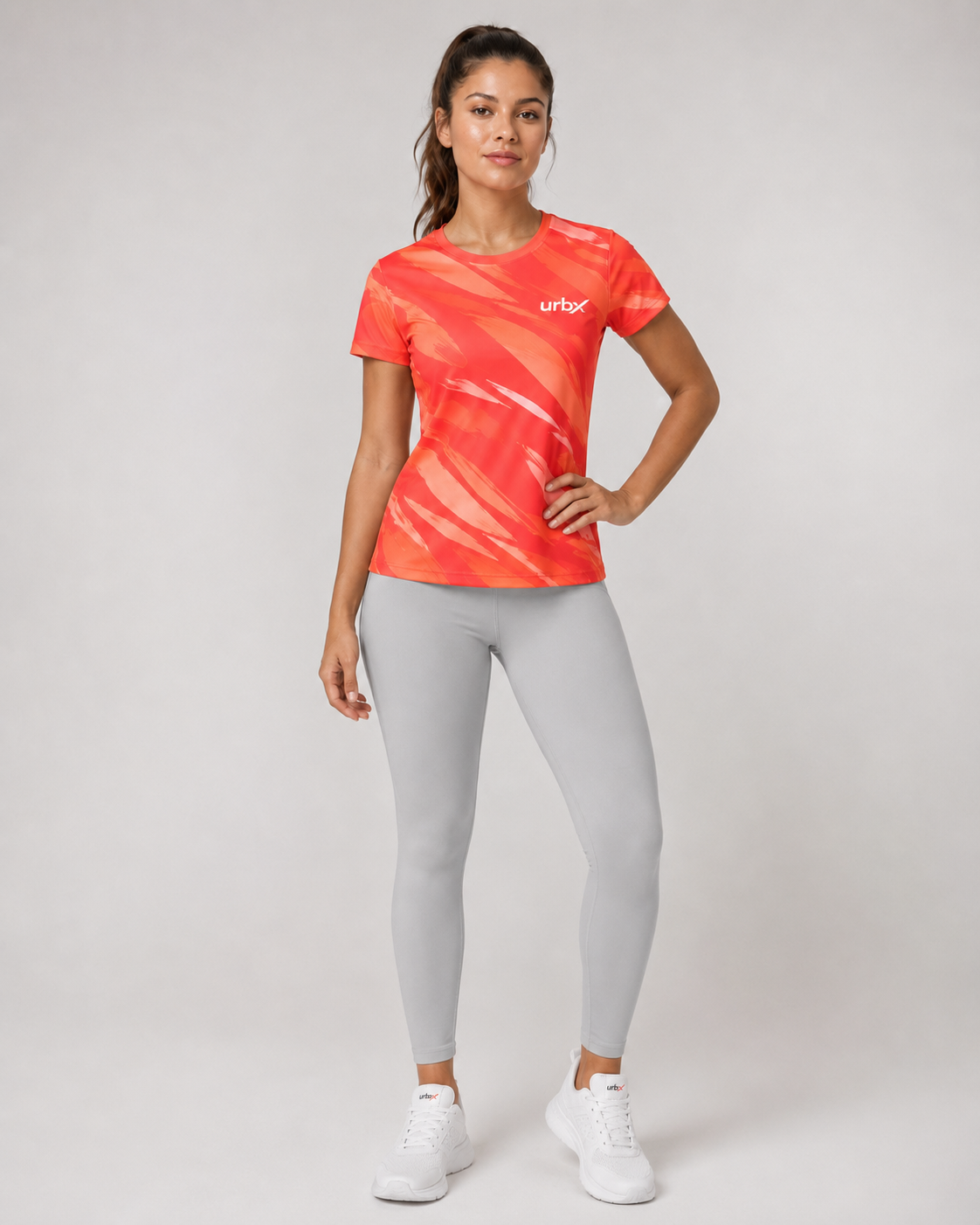 URBX Graphic Performance Tee Coral Red – Front full-length view 2