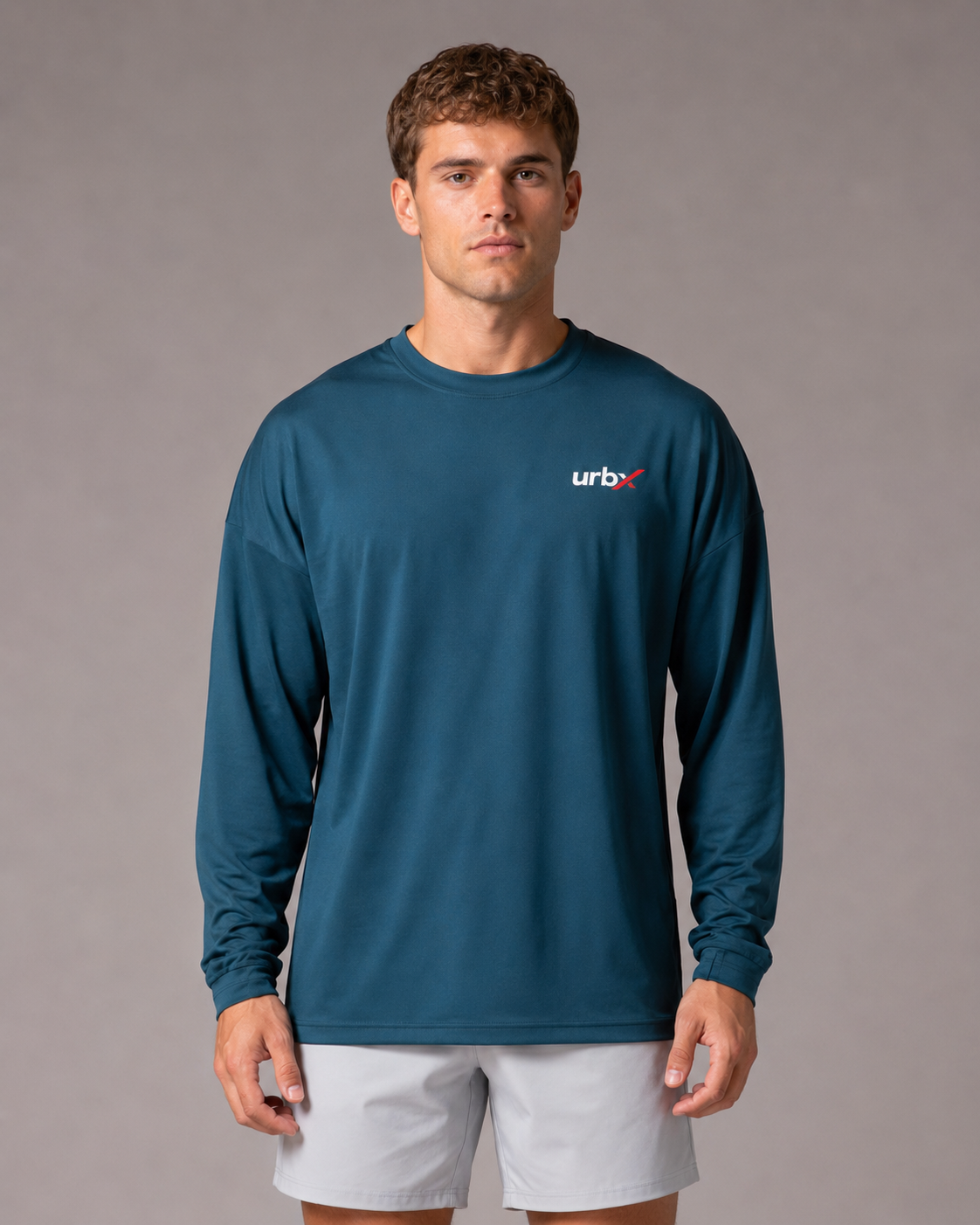 URBX Oversized Long Sleeve Top Ocean Teal - Front straight