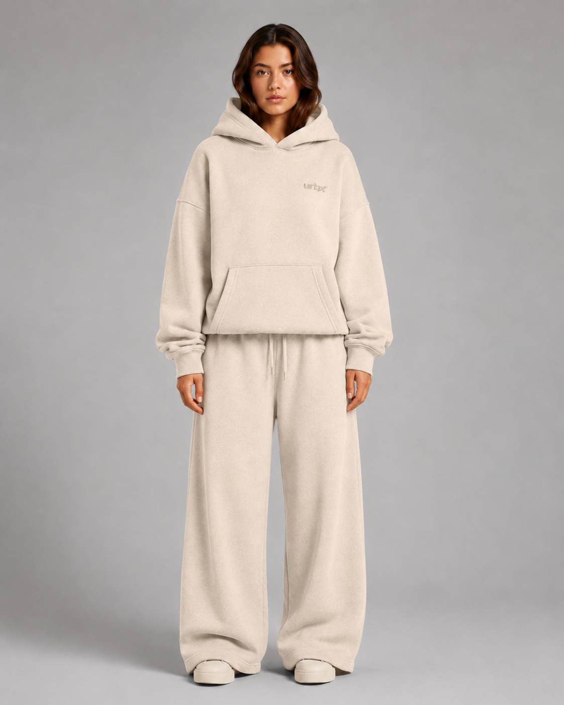 URBX Heavyweight Oversized Loungewear Set Oatmeal - Side angle view
